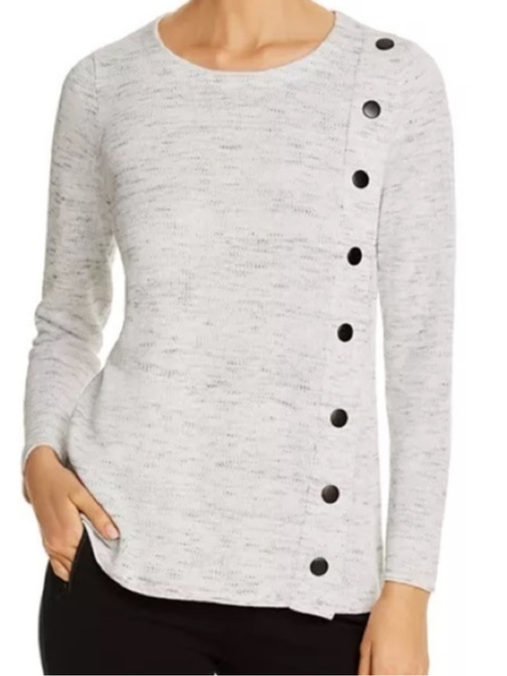 NIC+ZOE NIC+ZOE Melange Asymmetrical Snap Knit Moondust Heather Sweater